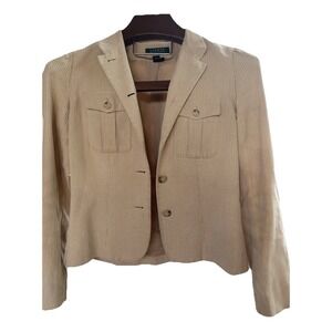 Ralph Lauren 5 Cape Grace Blazer‎ Jacket Linen Tan Size 5 Safari Khaki Pockets